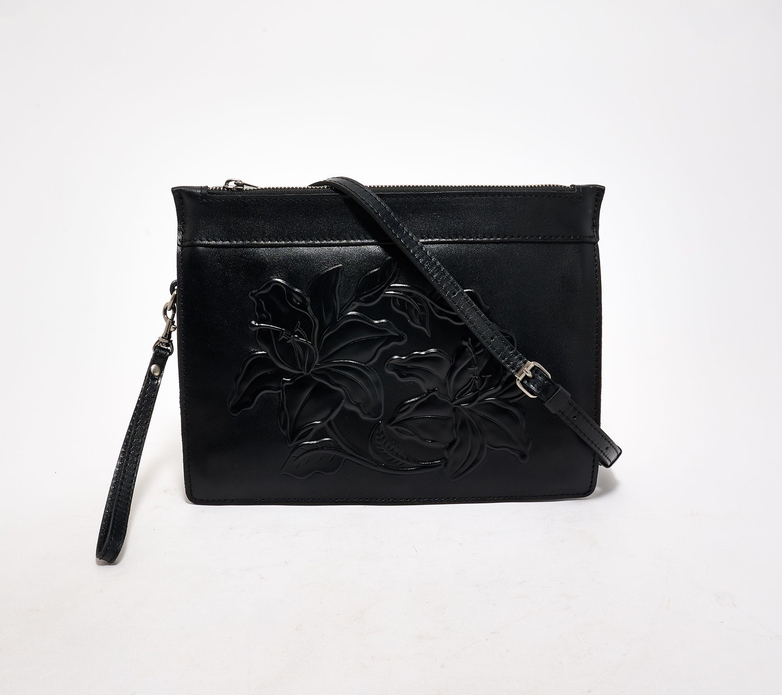 Patricia Nash Leather Yvette Wristlet Crossbody Blk Parisian To New
