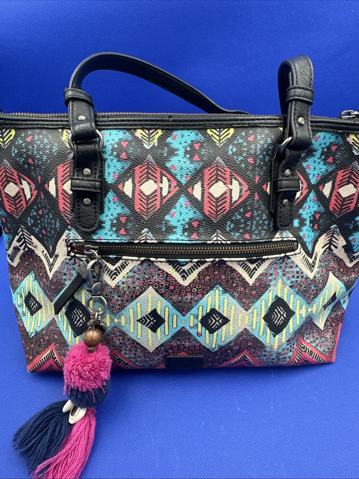 The Sak Hasley Happy & Free Geometric Aztec Tribal Print Tote Shoulder Bag READ