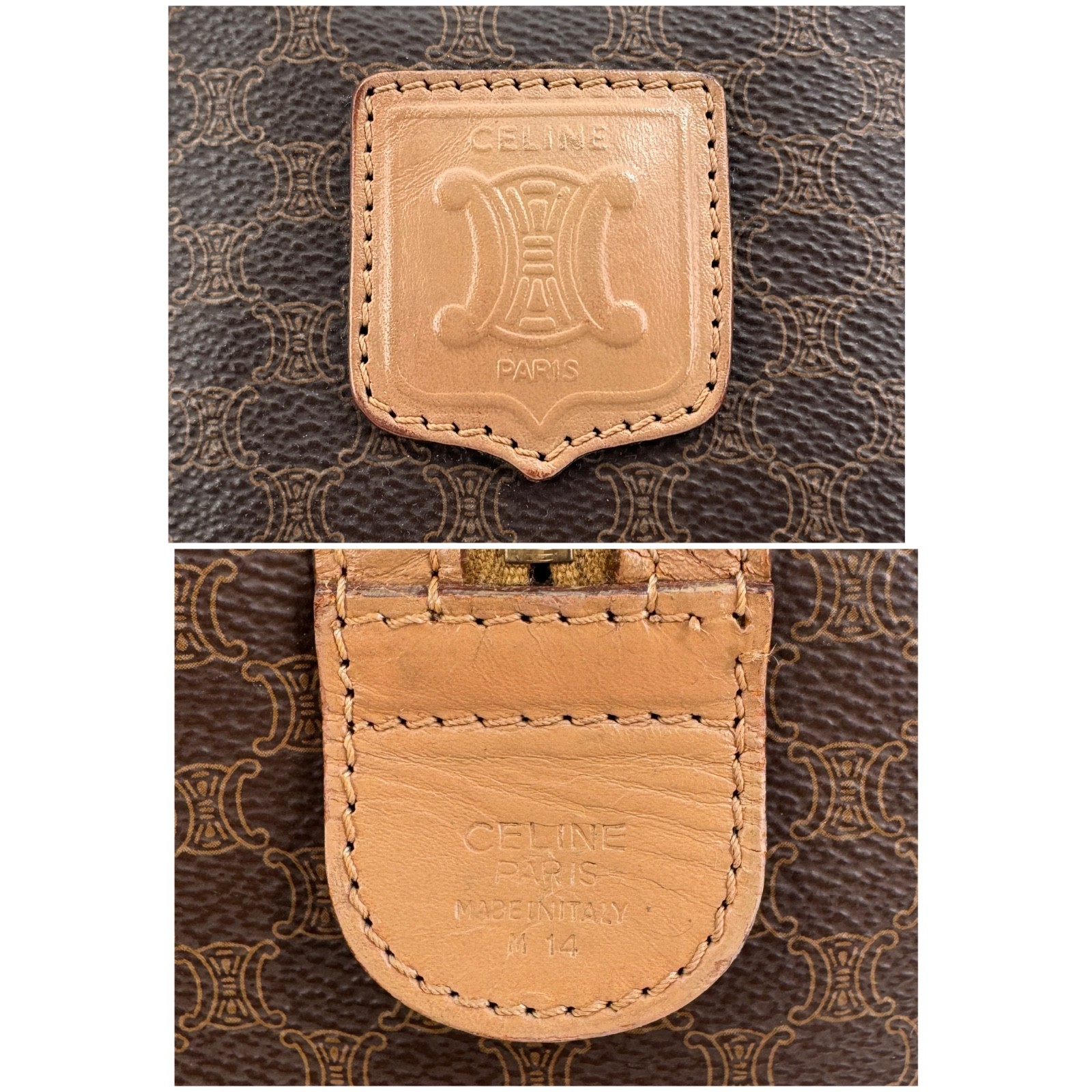 CELINE Mini Boston Bag Macadam PVC Leather Brown Vintage Authentic