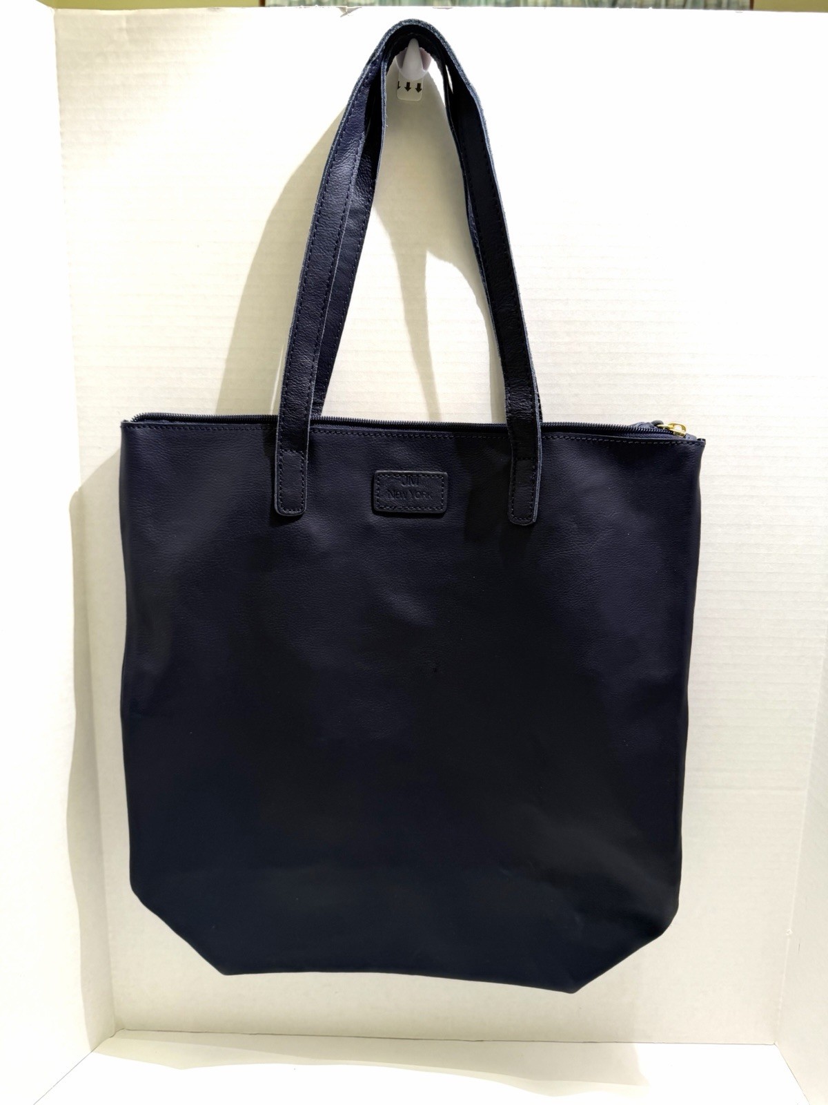 JM New York Large Zippered Leather Tote Shoulder Bag Black 14.5″ x 14-1/4″ x 4″
