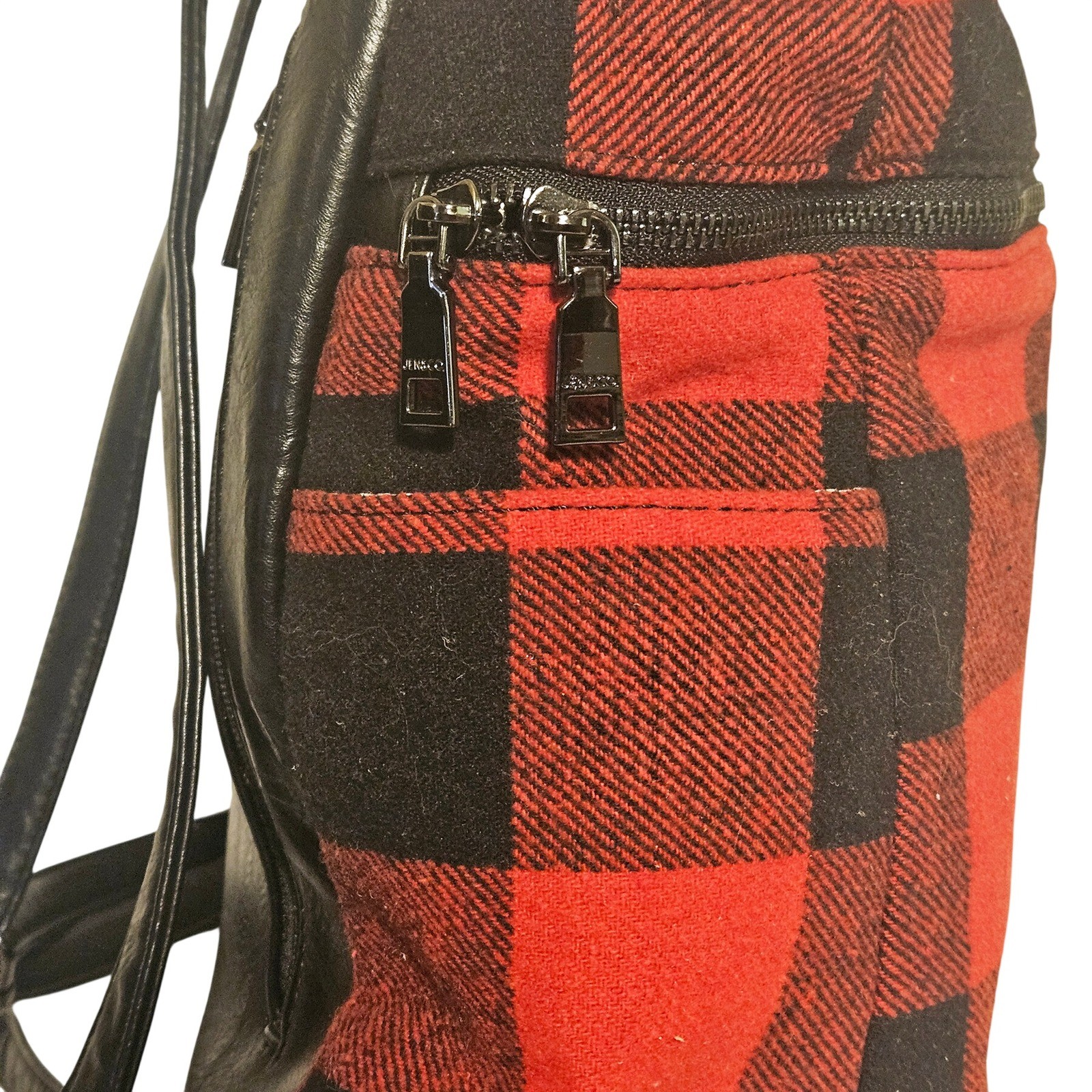 Jen & Co Red Black Buffalo Plaid Backpack Vegan Leather Checkered Travel Bag