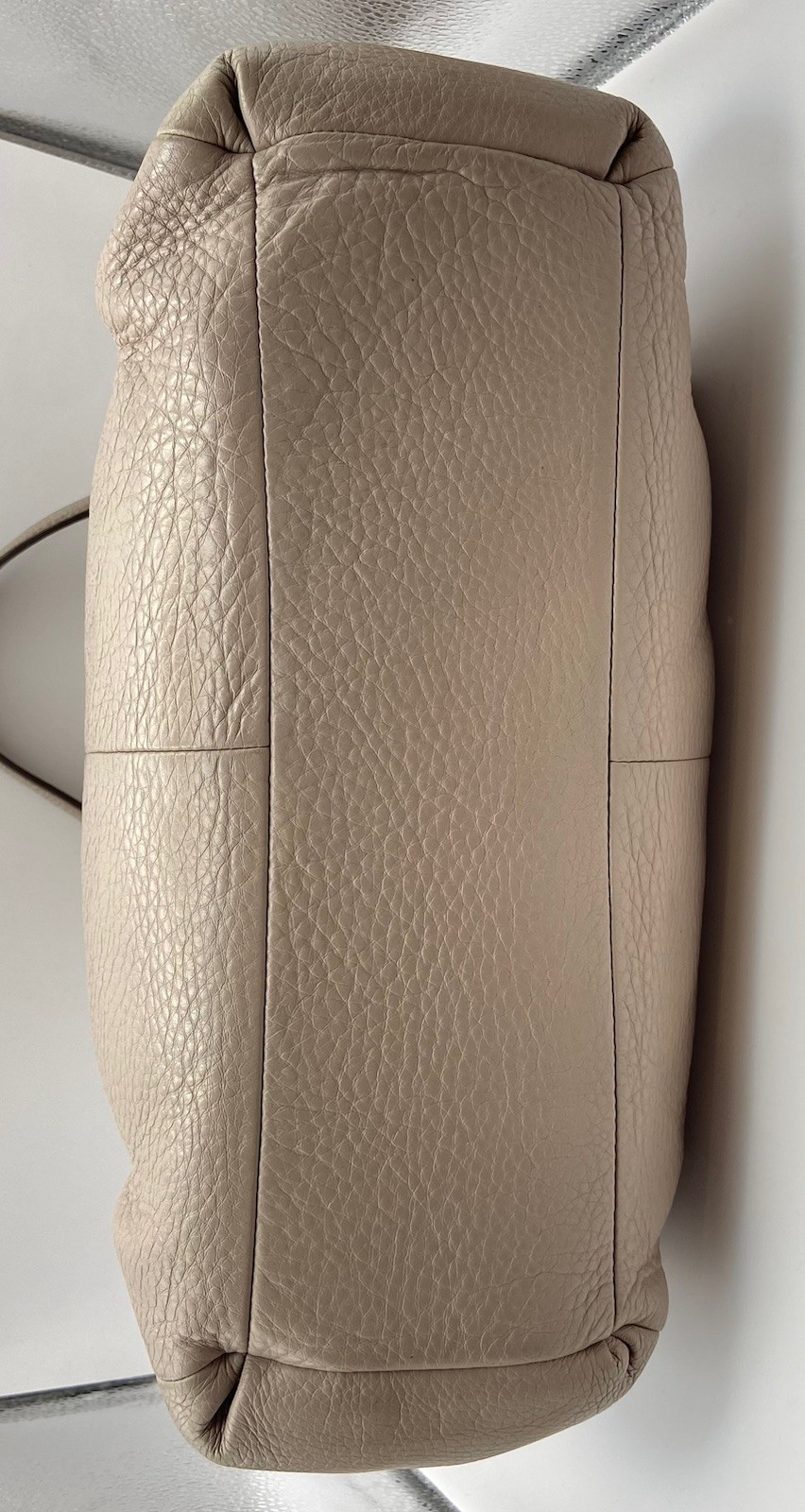 Coach Pebbled Leather Shoulder Bag Tote 3-Compartment Beige Taupe Gold Hardware
