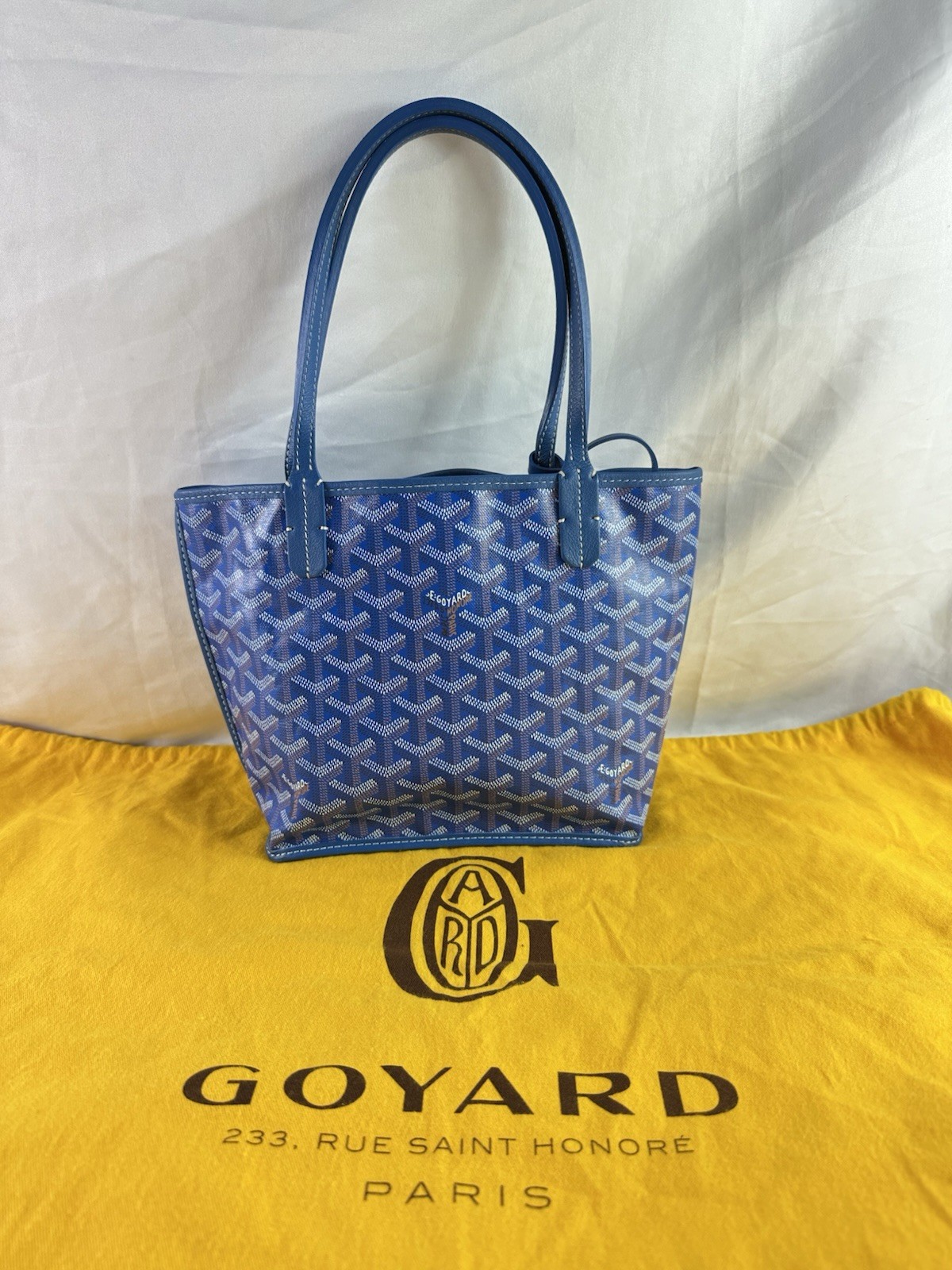 Genuine GOYARD Goyardine Sky Blue Anjou Reversible Mini Tote Bag