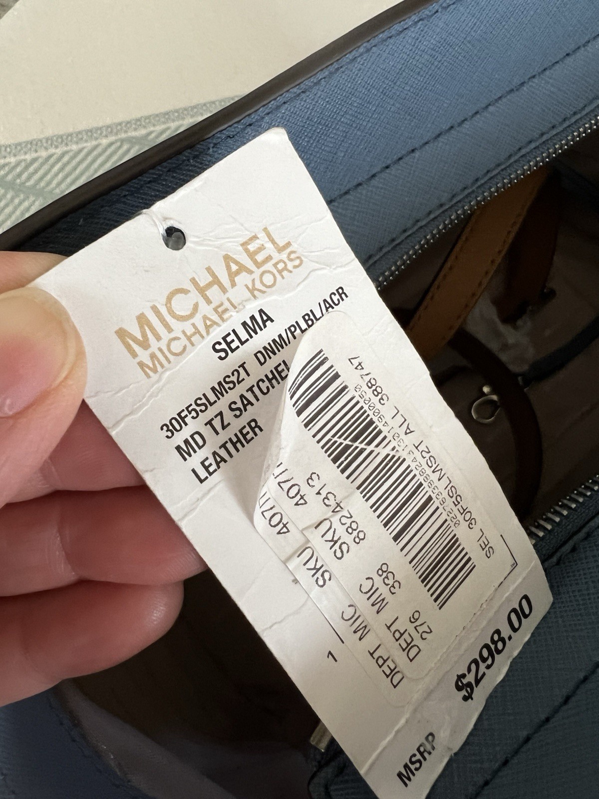 Michael Kors Selma Medium Satchel Saffiano Leather Bag Denim/Pale Blue/Acorn