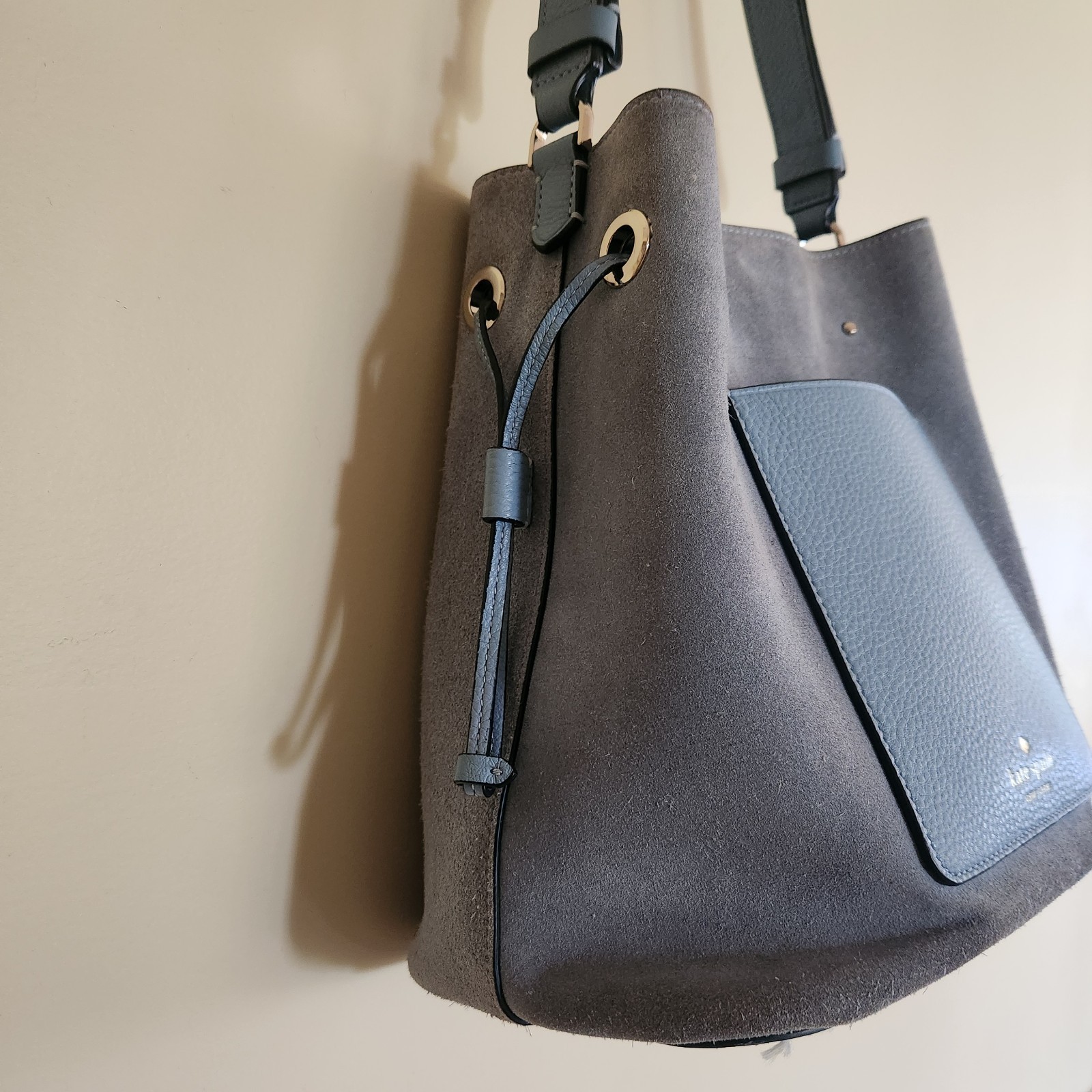 Kate Spade Marti Suede Large Bucket Bag Shoulder Bag Crossbody Dusty Blue