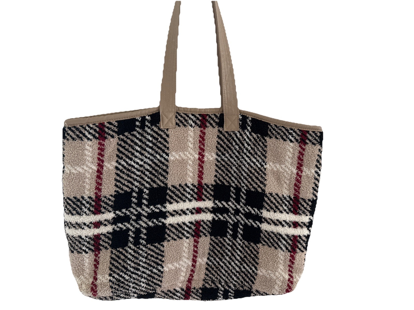 ComfyLuxe Plaid Pattern Red Tan And Black Tote Bag