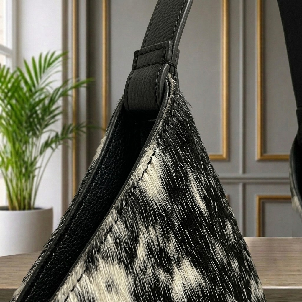 Natural Black Cream Speckled Hair-On Cowhide Leather Bag