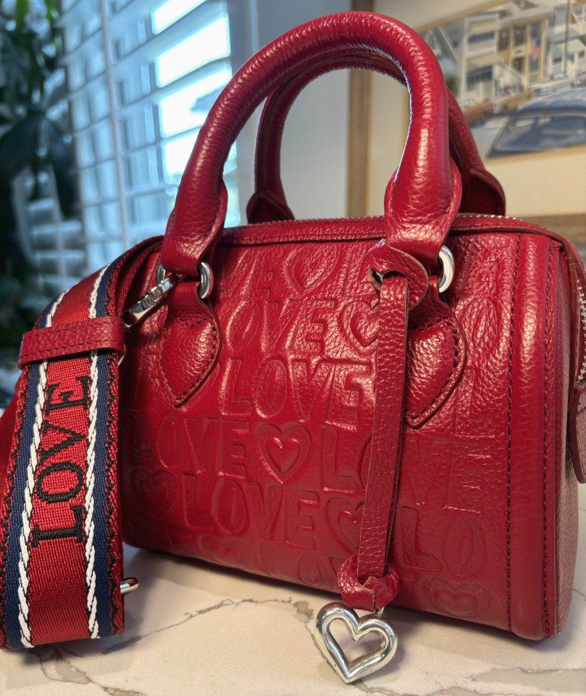 Brighton Deeply in Love Satchel Handbag Mini Red Leather Hearts 7″Wx5.5″Ht x4D