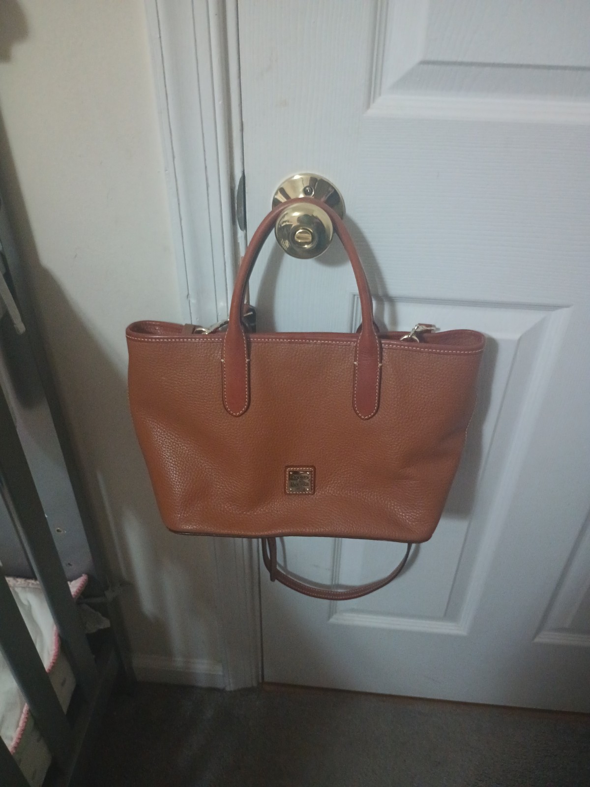 Dooney & Bourke Bordeaux Brown Pebbled Leather Tote Bag Double Handles