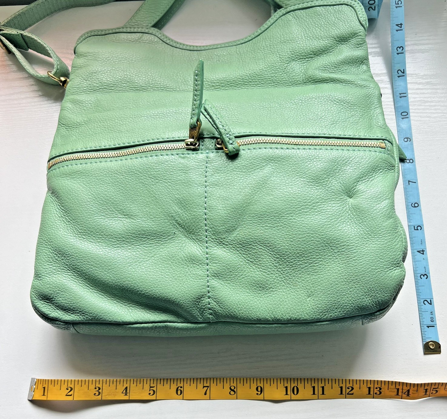 Fossil Erin Tote Winter Green Pebbled Leather Shoulder Bag Tags Dust Bag NWOT