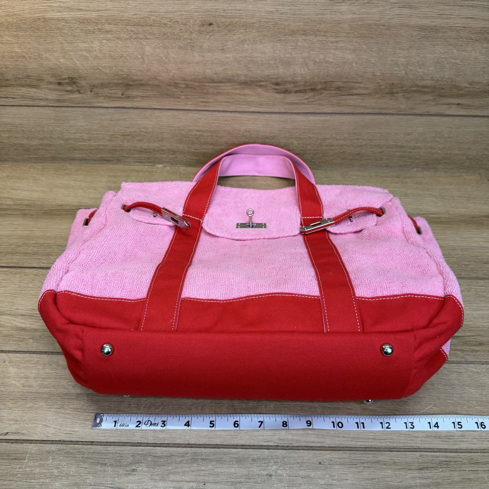 NEW Boatkin Sunwin Madaket Large Classic Tote Bag Terry Cloth Canvas Red Pink