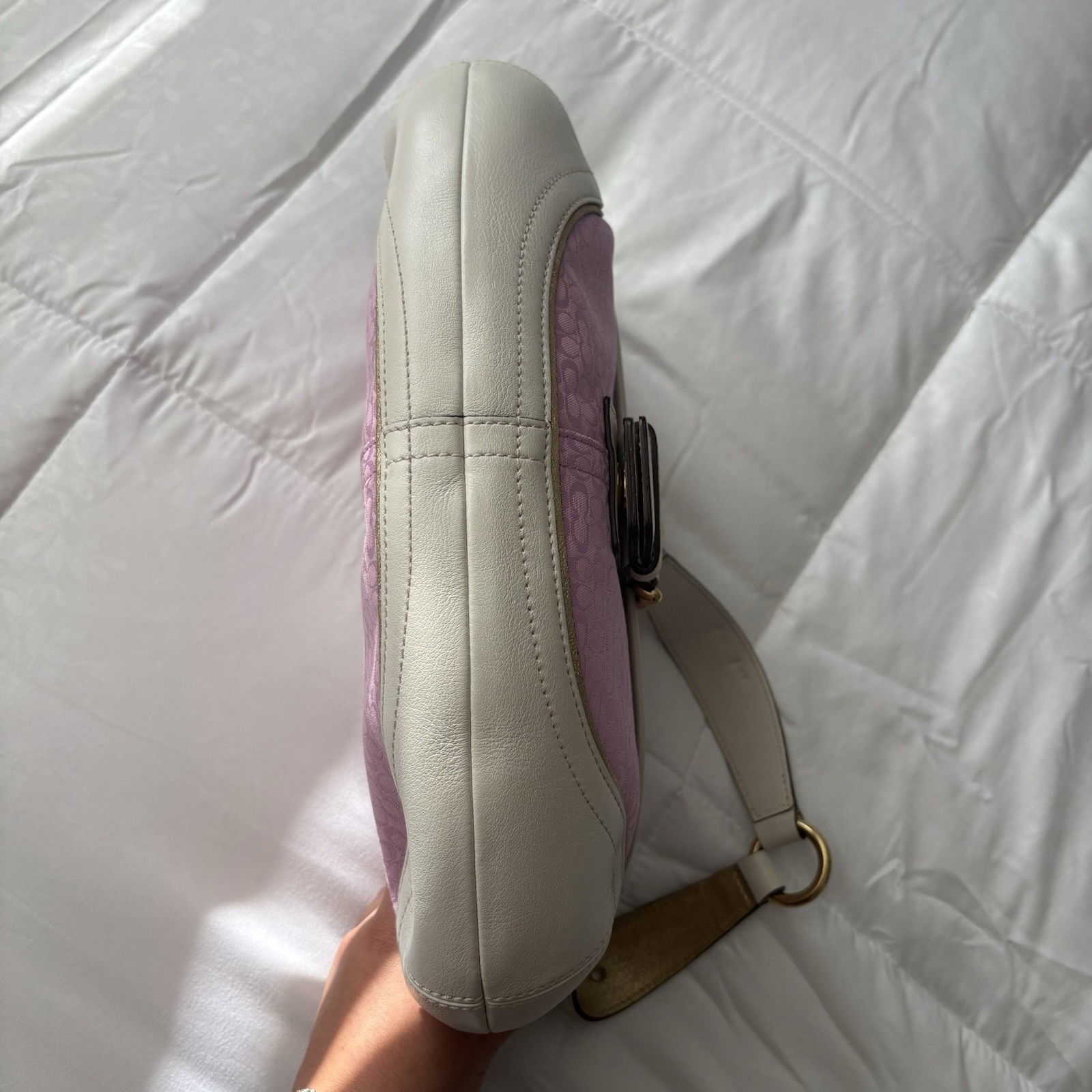 Coach Soho Pink Shoulder Bag Signature Leather Canvas