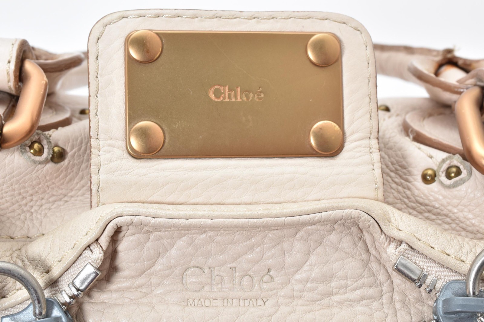 Chloe Paddington Hand Bag Purse Leather Ivory Gold Shoulder Authentic