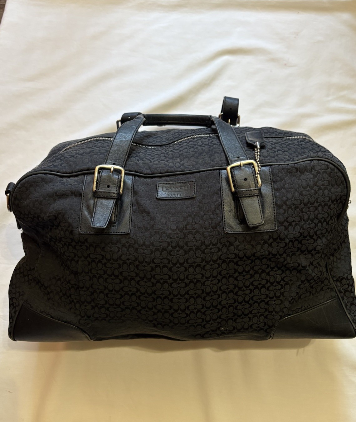 Coach Vintage LARGE Black Signature C Canvas & Leather Trim Travel Bag