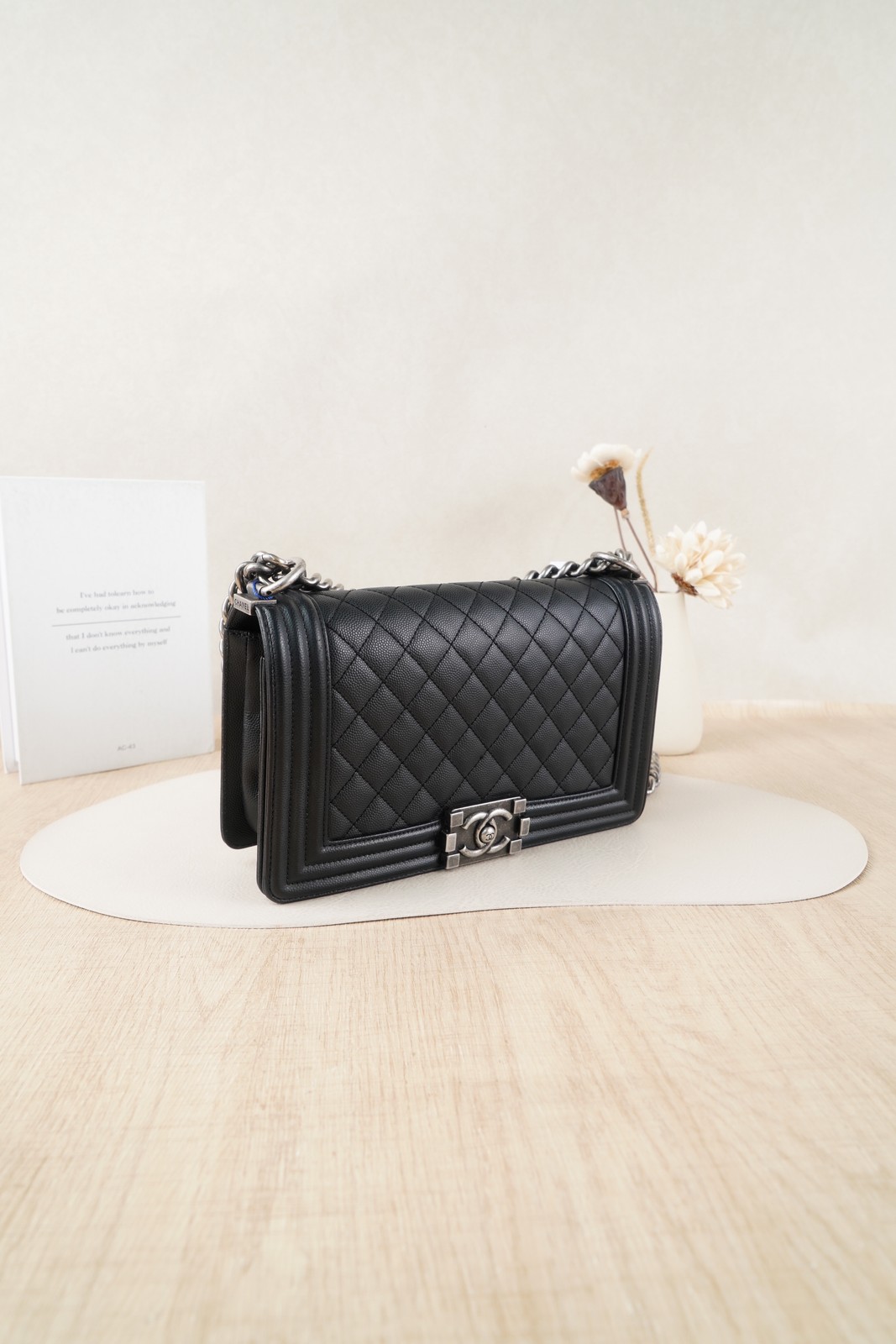 Chanel Le Boy Medium Quilted Caviar Flap Bag in Black with Ruthenium Hardware
