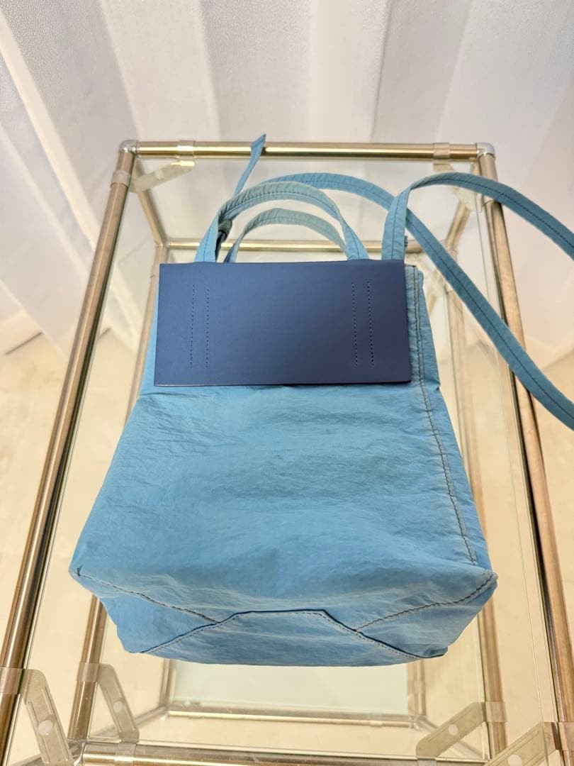 Acne Studios Papery Nylon Tote Bag Medium Blue Leather Trim Crossbody Rare