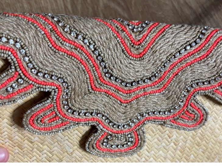 Tommy Bahama straw purse with orange and tan beads & rhinestones