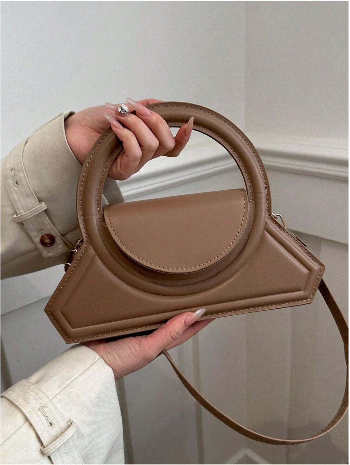 Khaki Fashionable Circular Hand-Held Shaped Bag Crossbody Bag Handbag