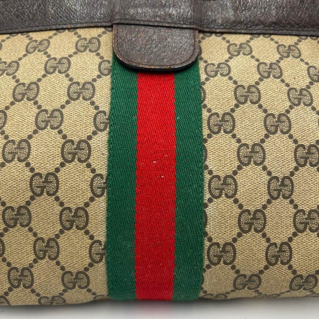 Authentic GUCCI GG Supreme Leather Clutch Bag Brown 19×27.5cm Slight Damage