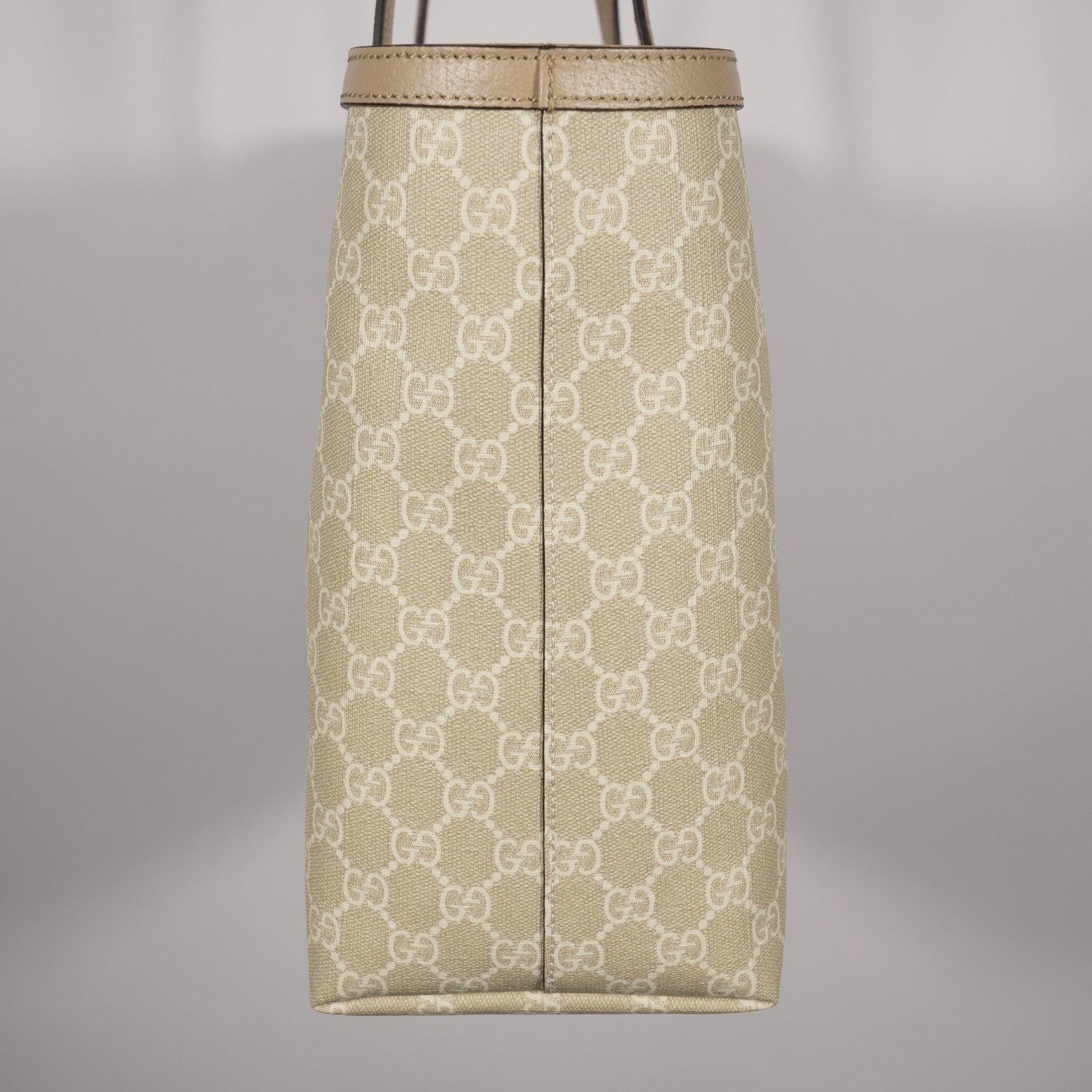 Gucci GG Supreme Monogram Dollar Calfskin Web Medium Ophidia Tote Beige Leather