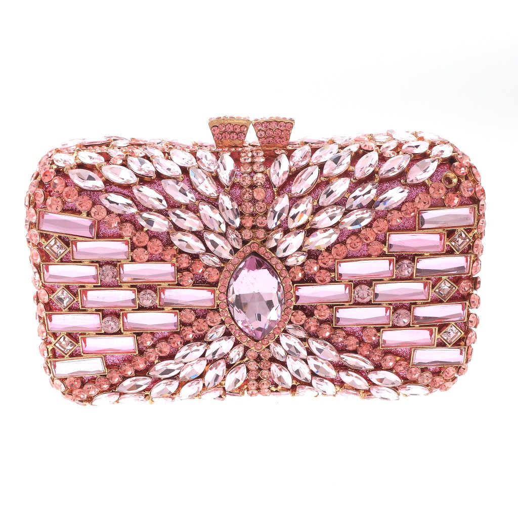 Gold Tone Alloy Metal High End Rhinestone Clutch Bag HB6278-PNK