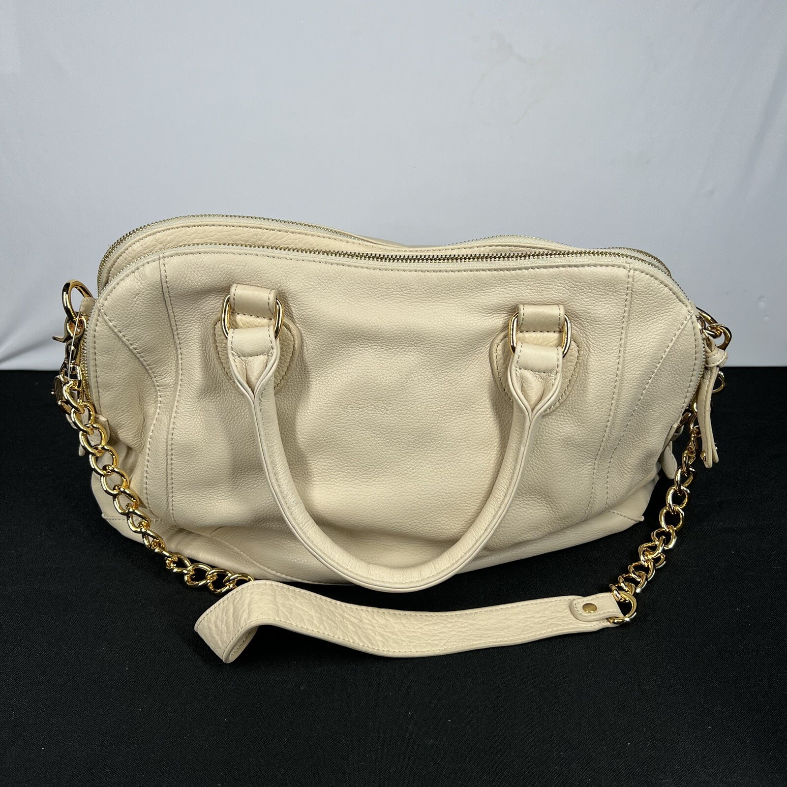 Audrey Brooke Cream Leather Purse Handbag Gold Accent NEW