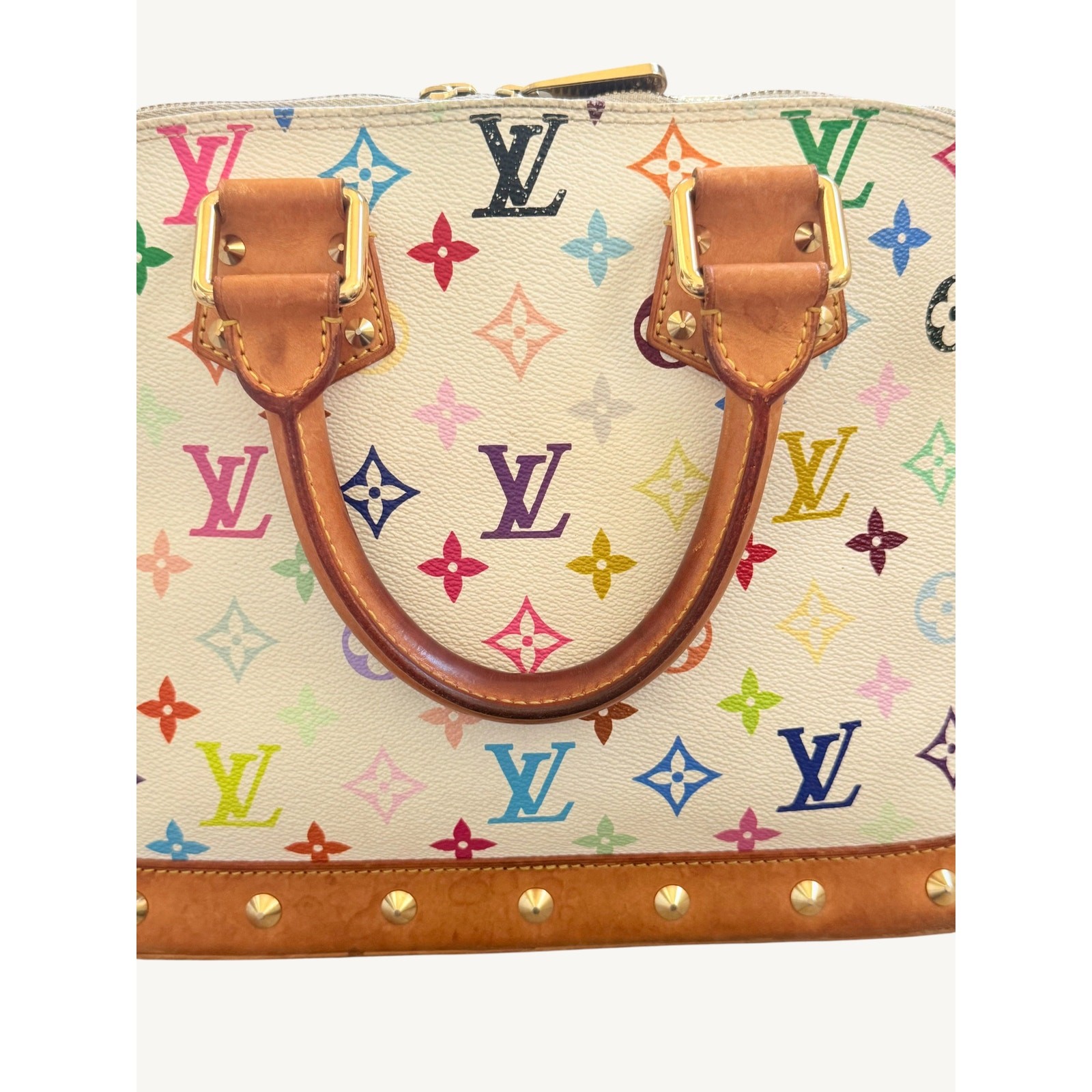 Louis Vuitton x Takashi Murakami Alma MM White Multicolor Monogram Bag Auth