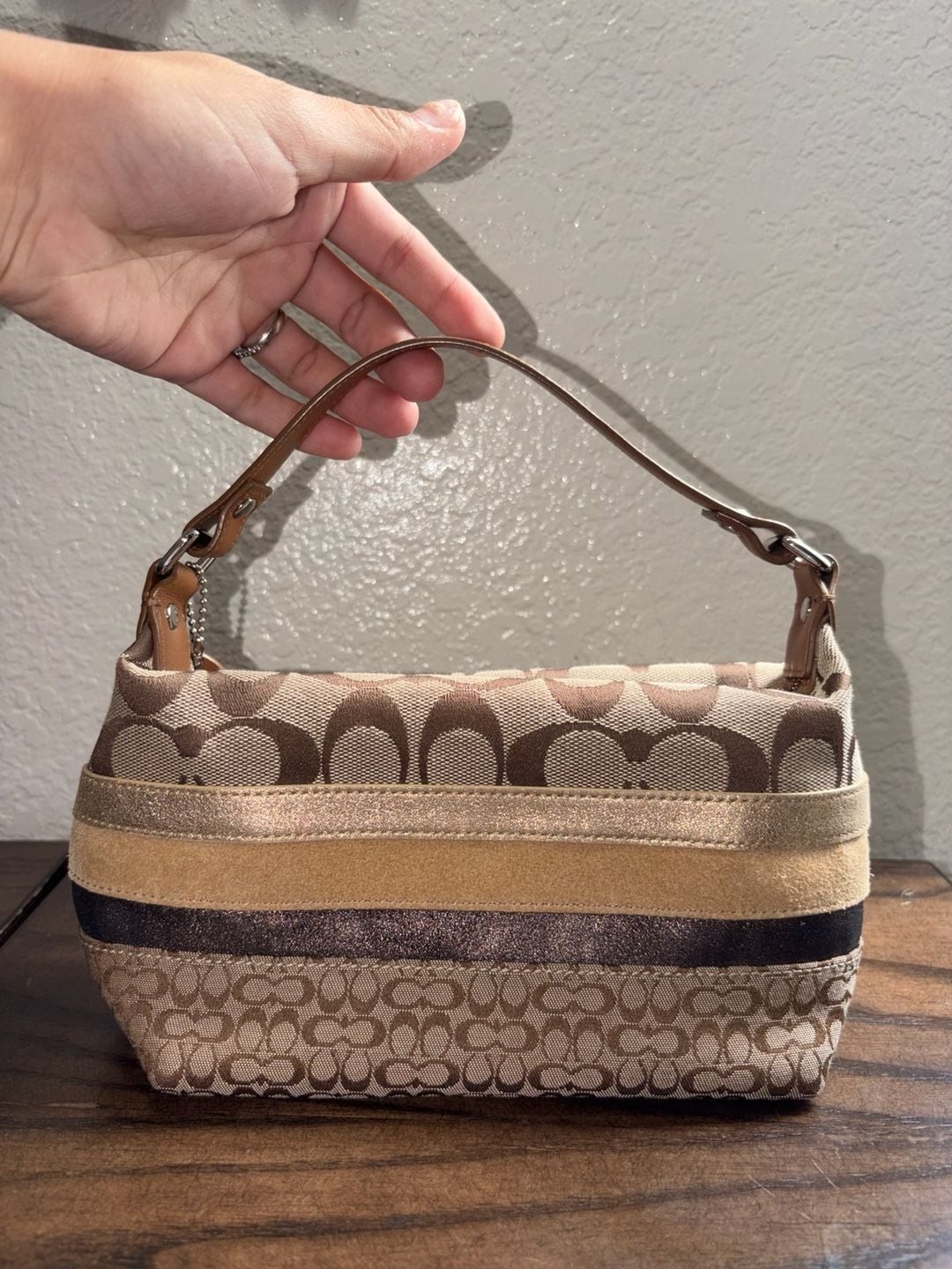 Coach Signature C Logo Canvas and Suede Mini Hobo Bag