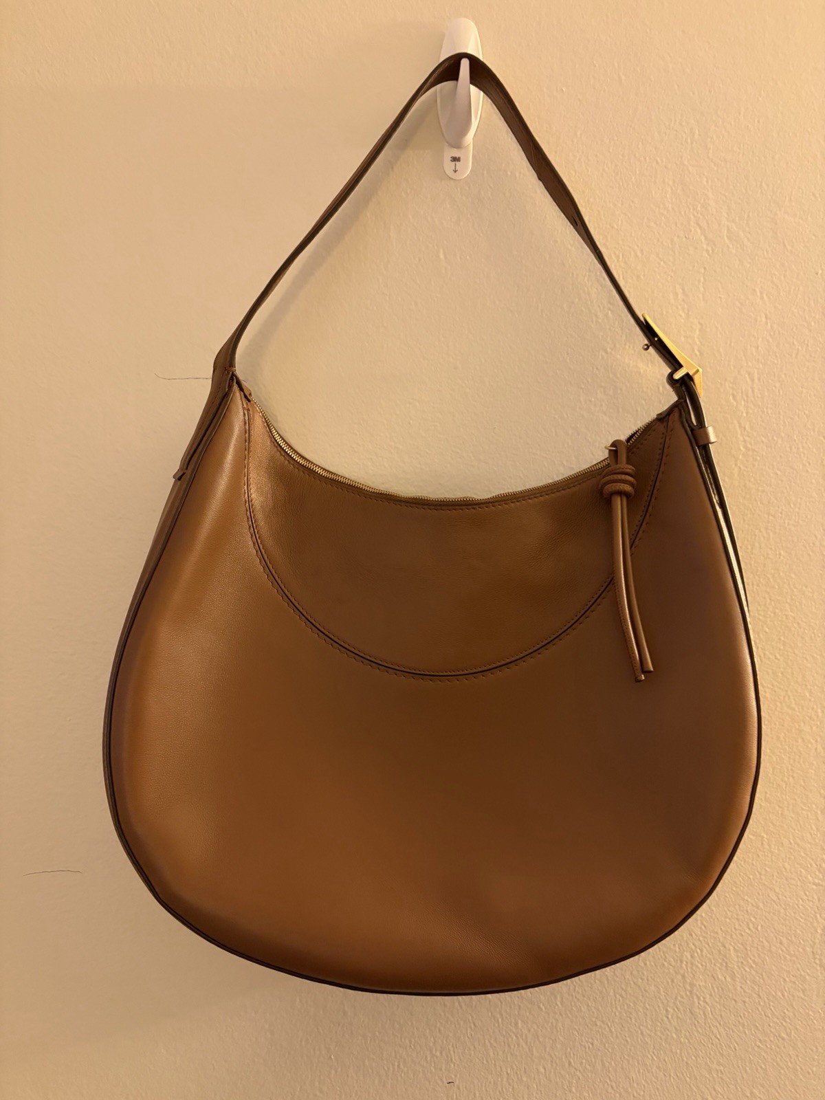 Radley Brown Crescent Shoulder Bag Zip Adjustable Strap Gold Hardware Pockets