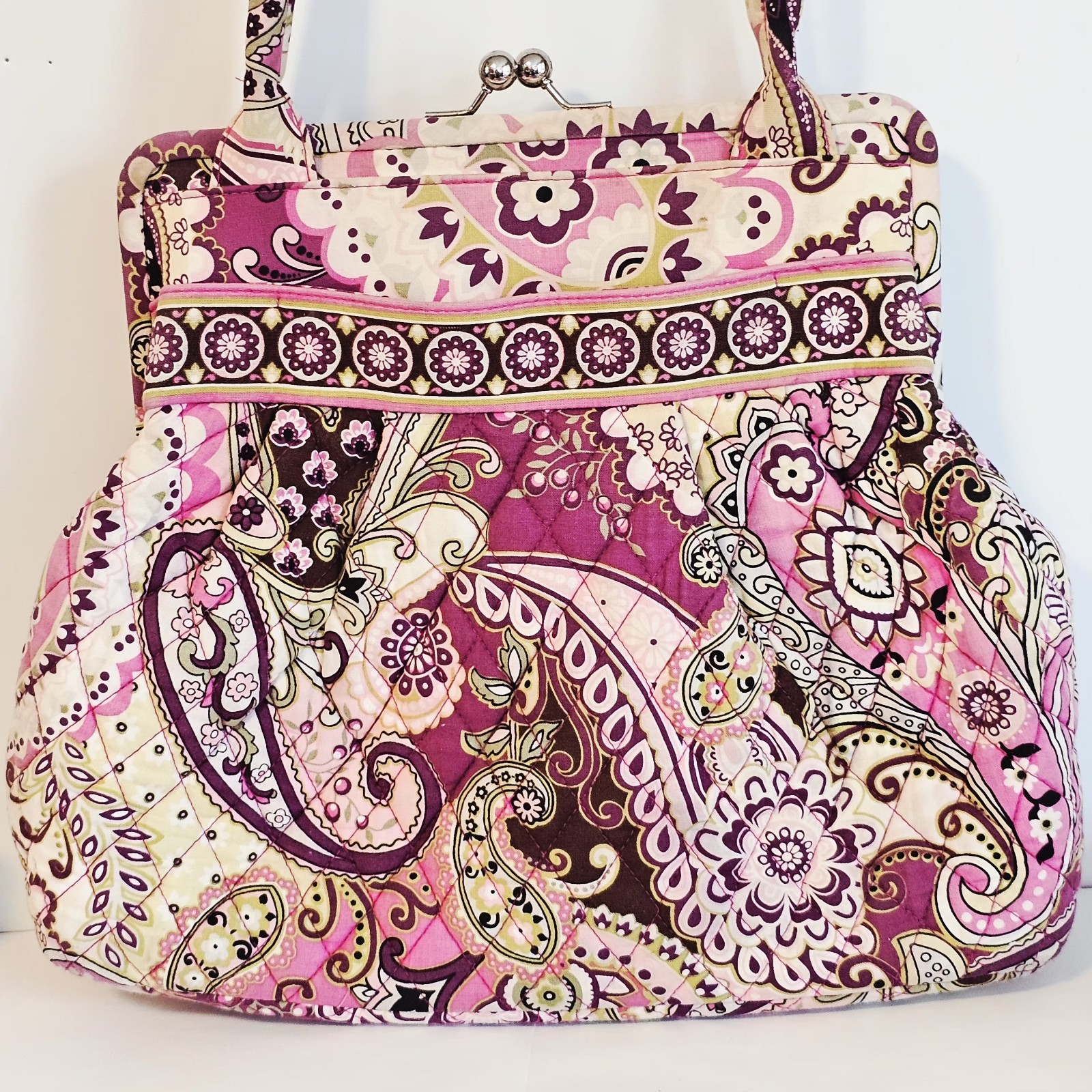 Vera Bradley Alice Quilted Very Berry Paisley Handbag Kiss Clasp Shoulder Bag