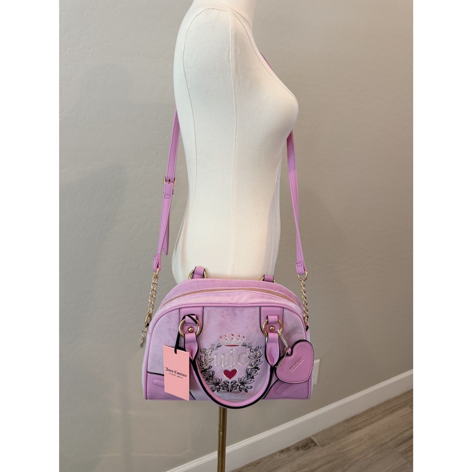 Juicy Couture Heritage Bowlers Lavender Purple Velvet Bag NWT Fondant Pink Y2K