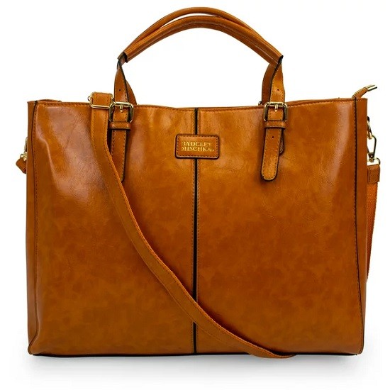 BADGLEY MISCHKA Julia Vegan Leather Tote Weekender Travel Bag tan