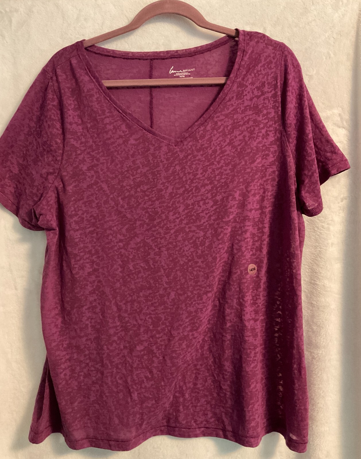 Lane Bryant Purple Multi Polyester Cotton See Through V Neck Short Sleeve Top
