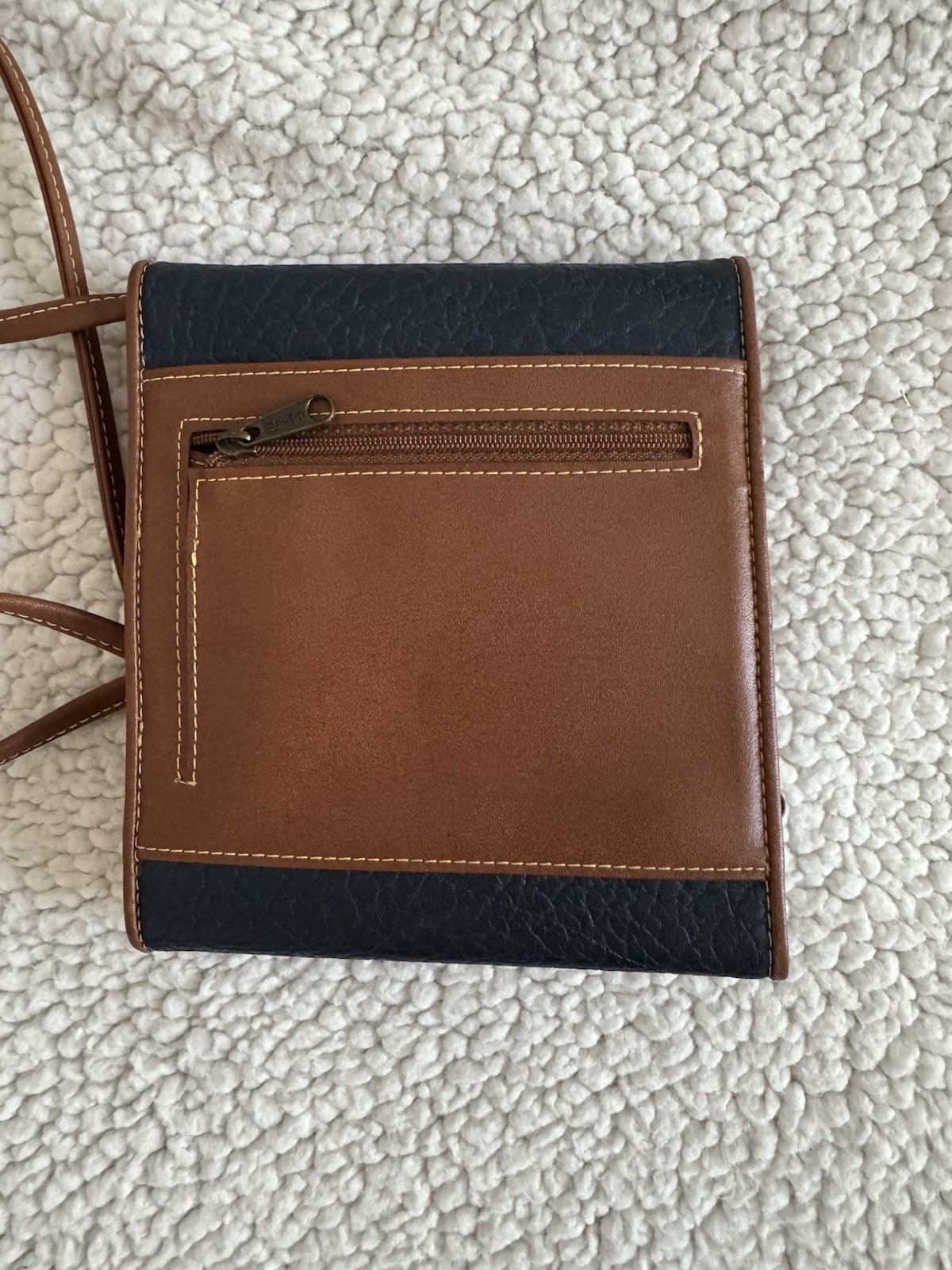 Esprit Navy/Brown Pebbled Crossbody Wallet Bag w/ Strap, Card Slots, ID, Zip