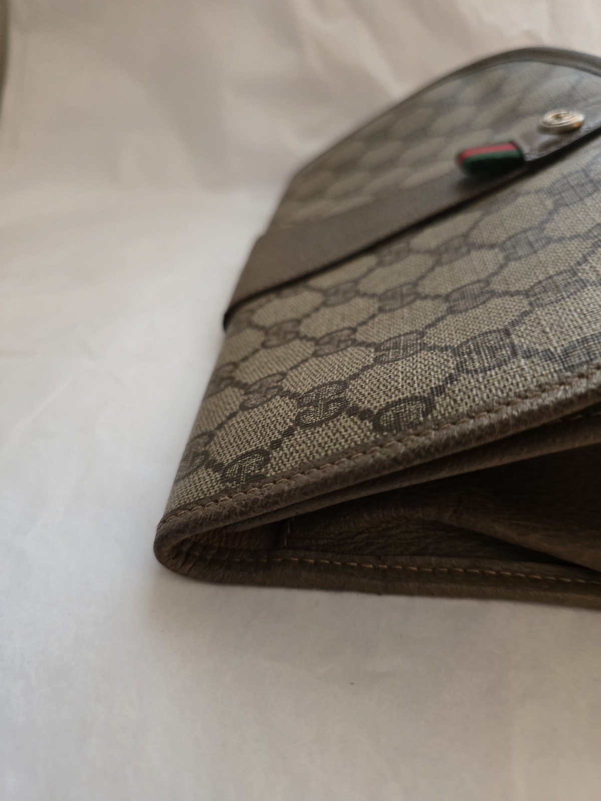 Gucci GG Supreme Web Sherry Line Clutch Bag PVC Beige Gold