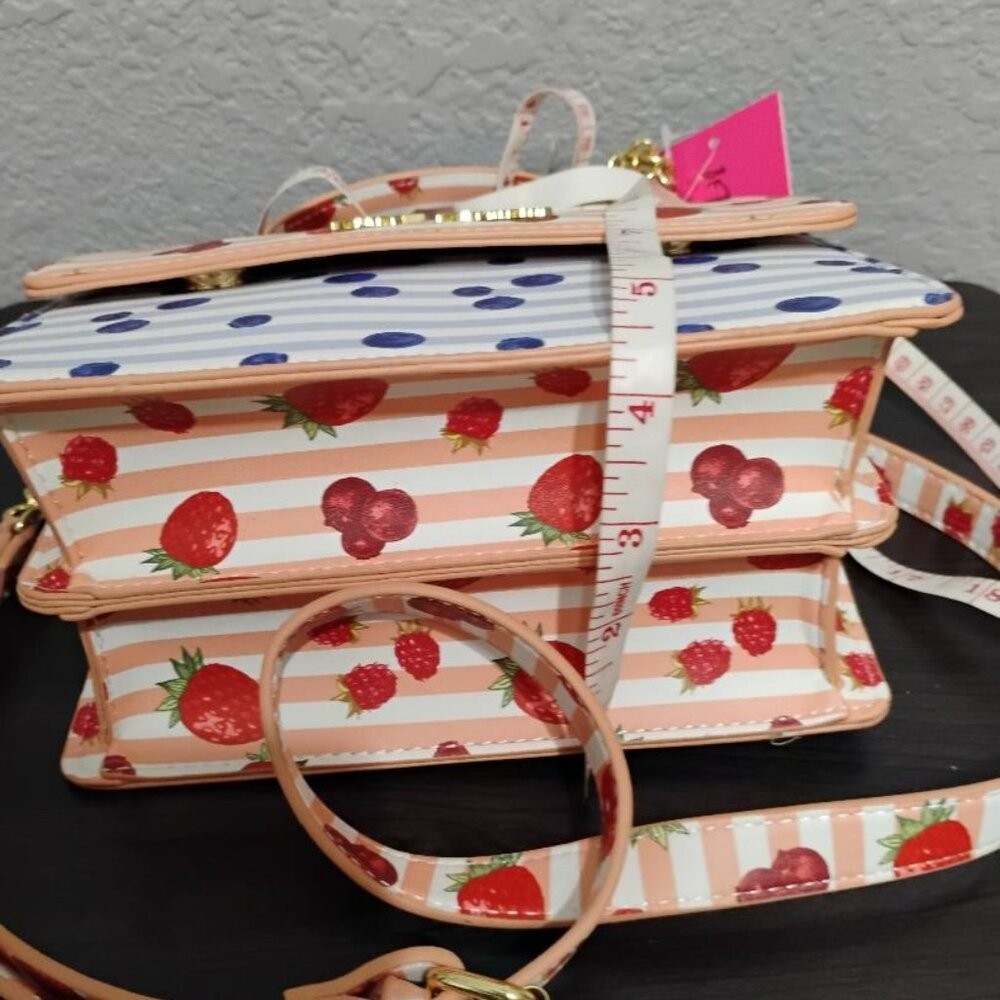 NWT Betsey Johnson Strawberries Blueberries Crossbody Purse Bag w/Charm Summer