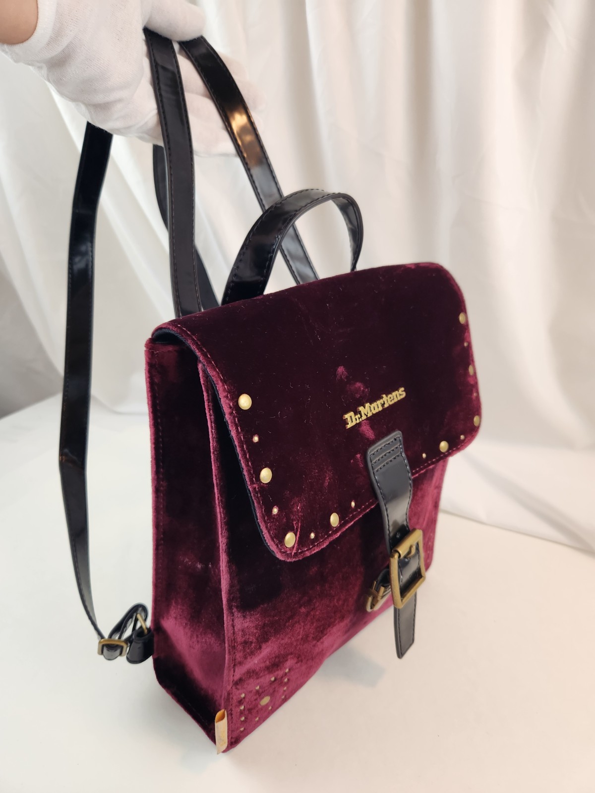 Authentic Dr.Martens Backpack Suede Burgundy Bag Red Leather Bagpack Velour tote