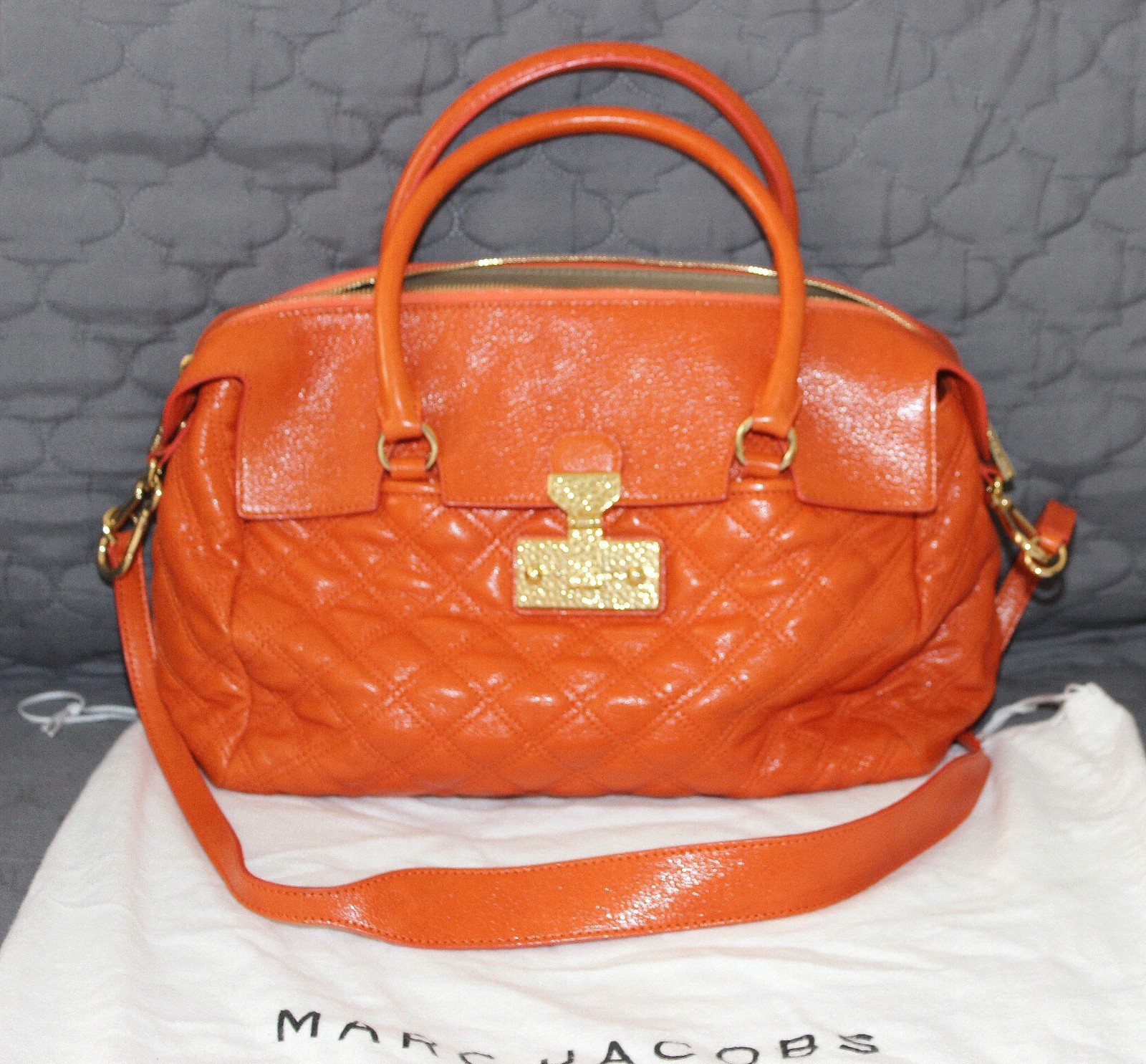 Marc Jacobs Quilted Leather Satchel Shoulder Bag Mandarin Orange Pre-owned