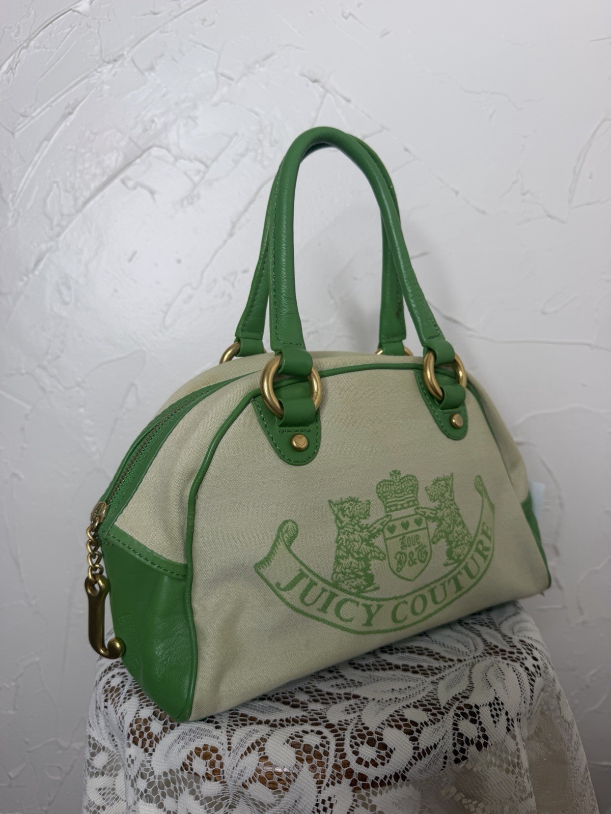 Vintage Juicy Couture Lady Juicy Lime Green & Pink Bowler Bag