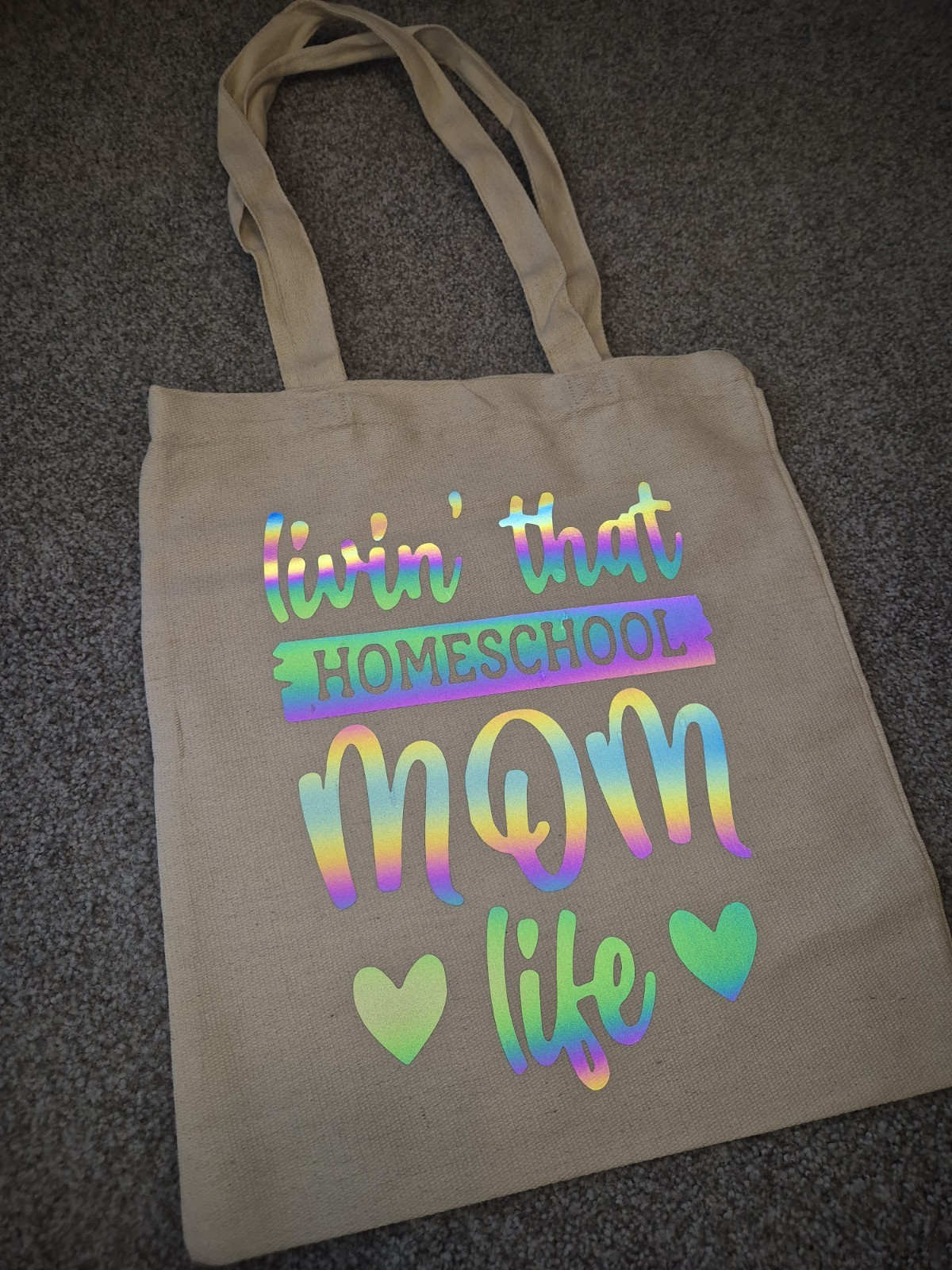 Livin’ That Homeschool Mom Life Canvas Tote Bag Ivory Natural New Holographic
