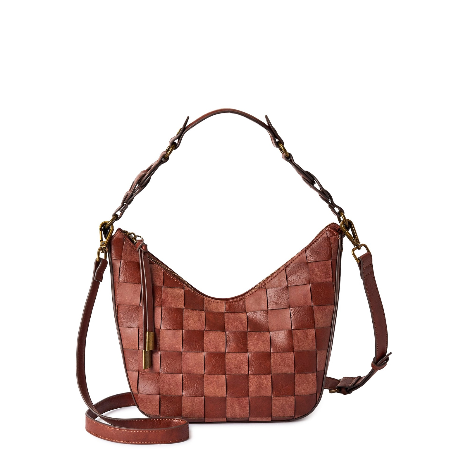 Time and Tru Women’s Alice Crossbody Bag Brown Adjustable Handbag Shoulder Weave