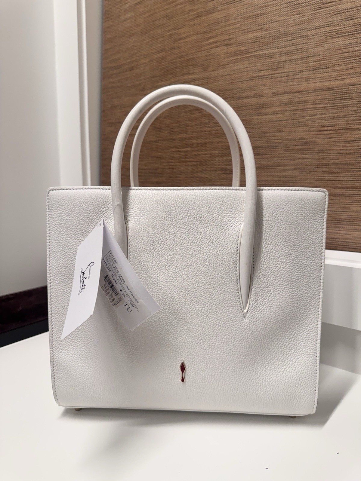 Christian Louboutin Paloma Medium White Calf Leather Studded Tote Bag Authentic