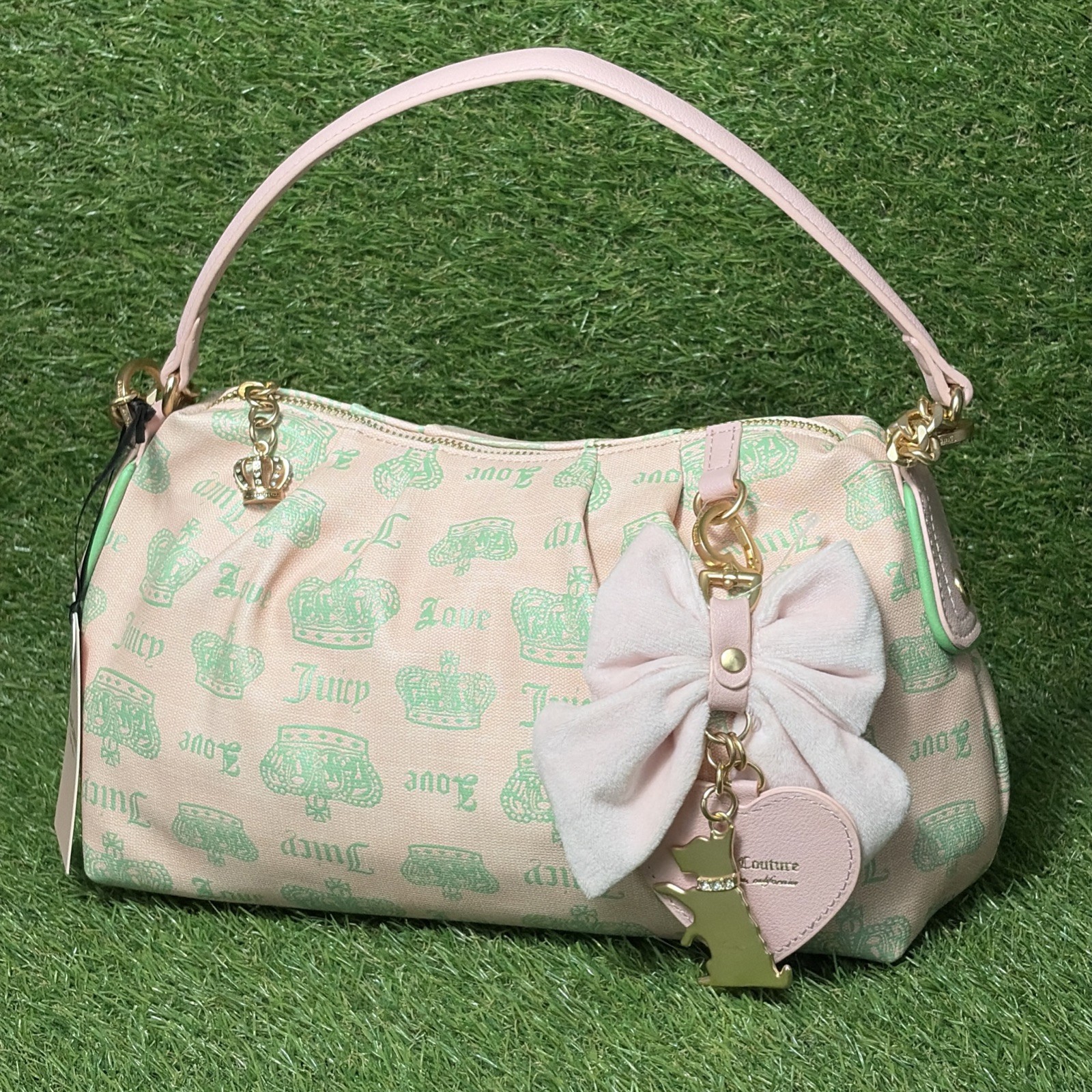 JUICY COUTURE JUICY FAN CLUB SHOULDER BAG PINK DIAMOND RETRO GREEN