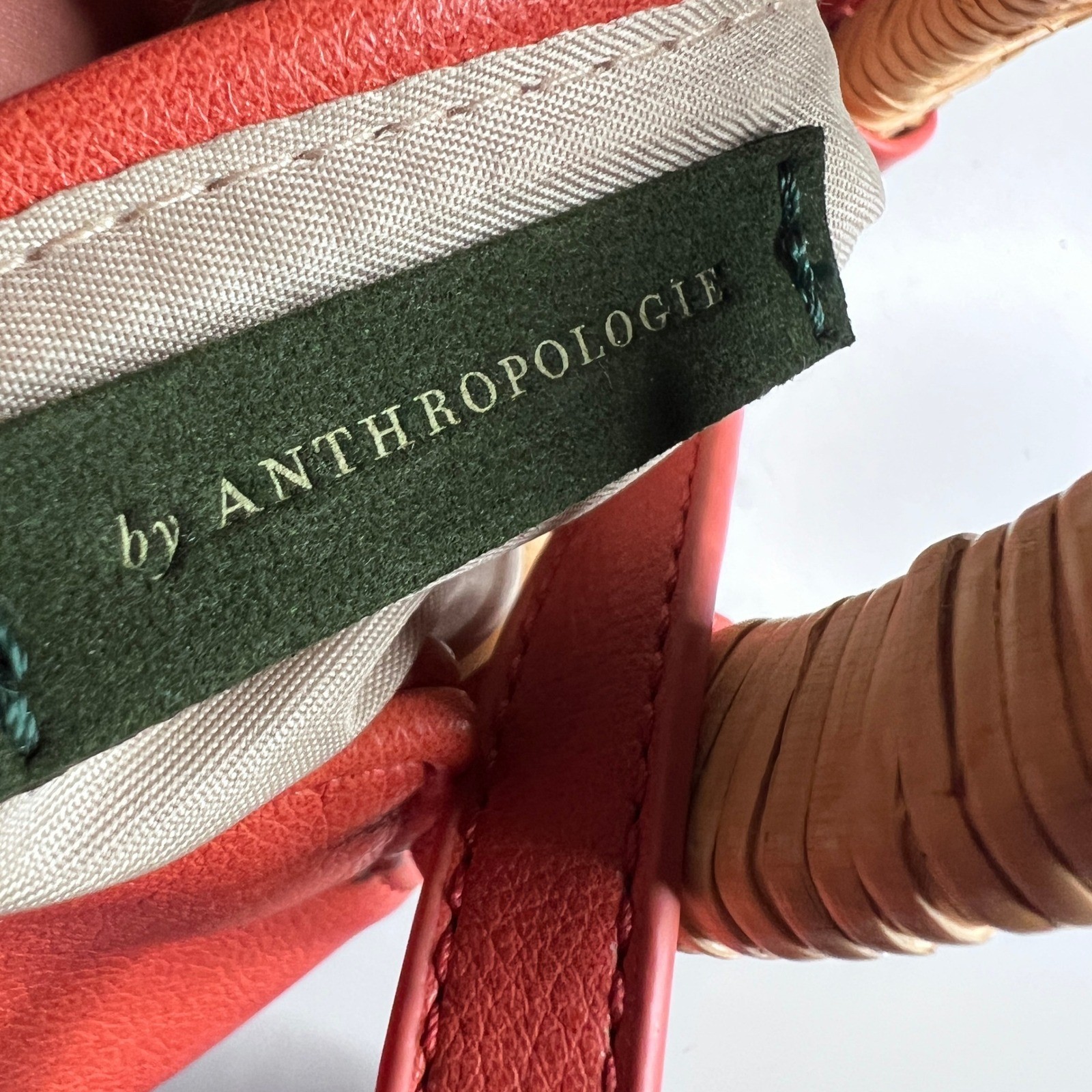 Anthropologie Red Vegan Leather Rattan Ring Handle Crossbody Bag Handbag