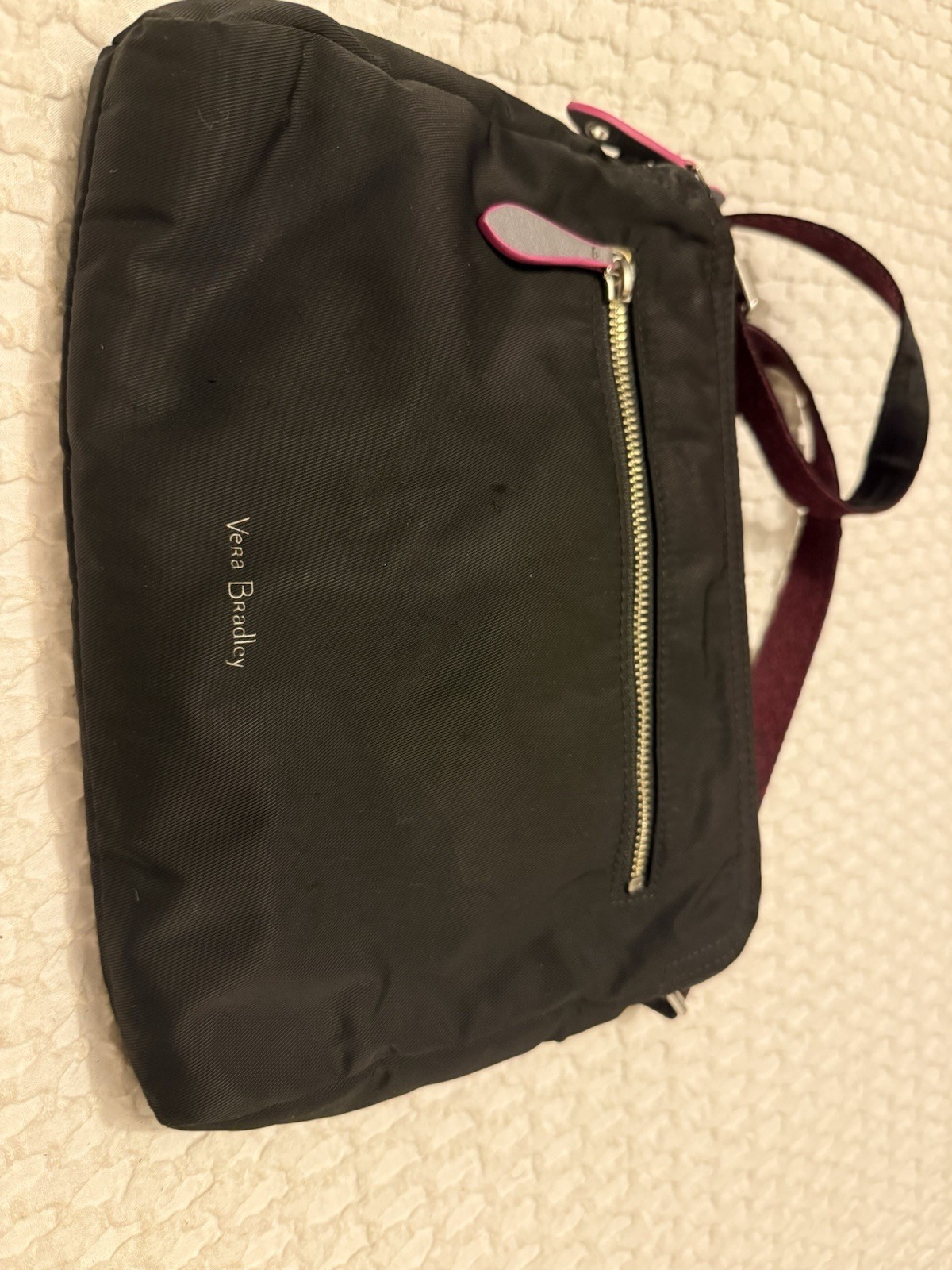 Vera Bradley Women’s Black Shoulder Bag with Pink Striped Lining and Zipper
