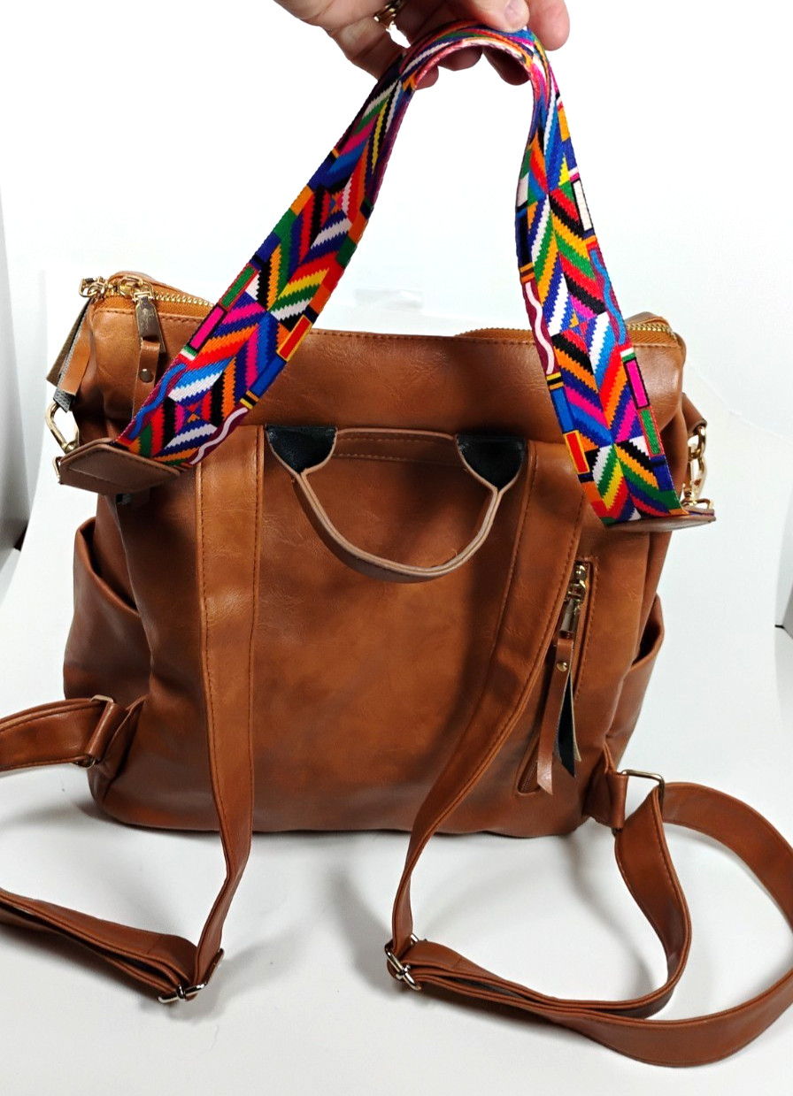 Modem & Chic Cognac Convertible Backpack Purse Boho Reversible SW Strap