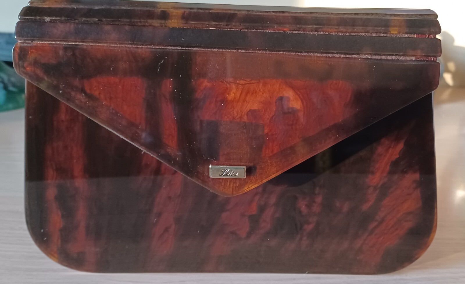 Vintage Elegant, Tortoise Shell Lucite/Leather Shoulder Bag/Clutch Made in Italy