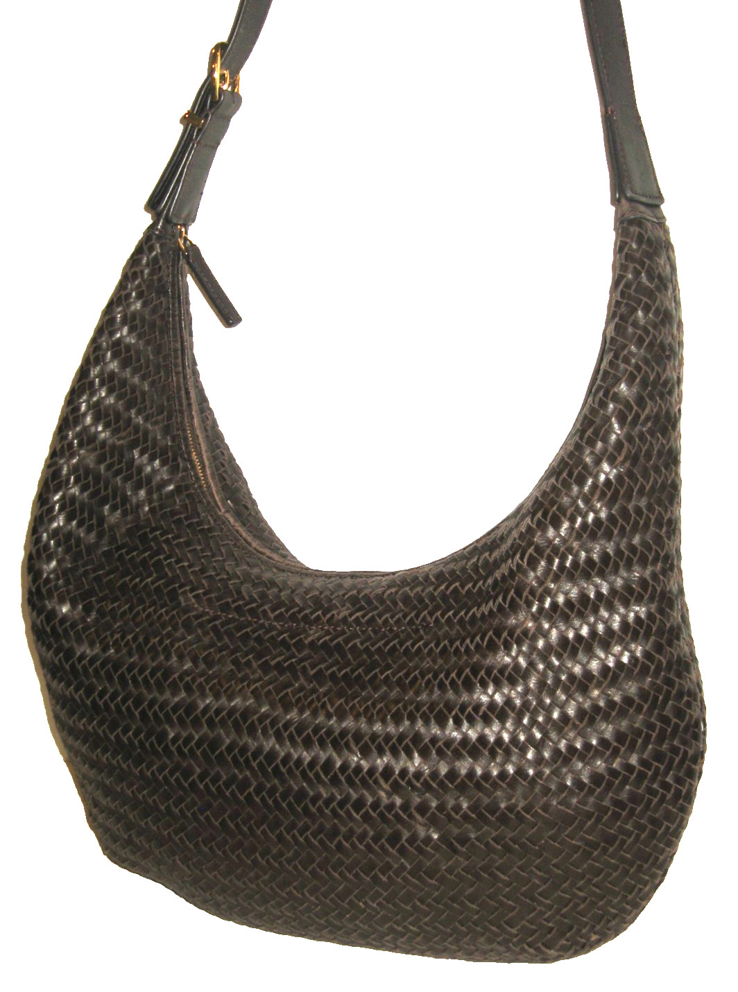 MADEWELL The Essential Woven Leather Curved Shoulder Bag Purse Coffee Bean