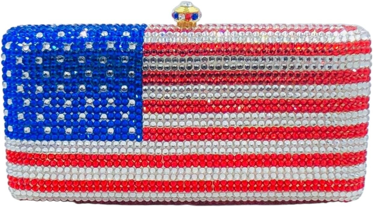 Boutique De FGG Mini National Flag Crystal Clutch Purses for Women Formal Evenin