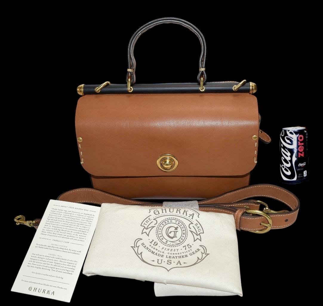 New $2195 Ghurka Tilbury Leather Top Handle British Tan French Calfskin Purse